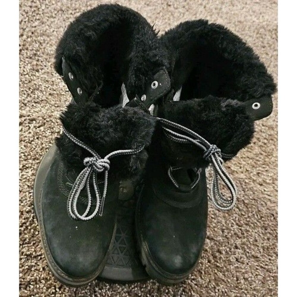 Timberland Womens Authentics Waterproof Roll Fold-Down Teddy Fleece Black Sz 10